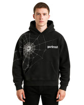 Unisex Gothic Spider Web Hoodie – Black Streetwear Pullover
